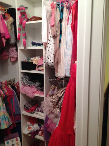 girl's closet before organizing