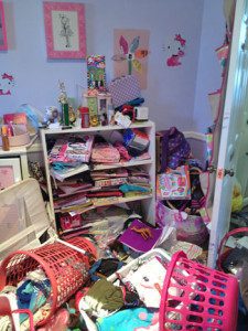 girl's bedroom before organizing
